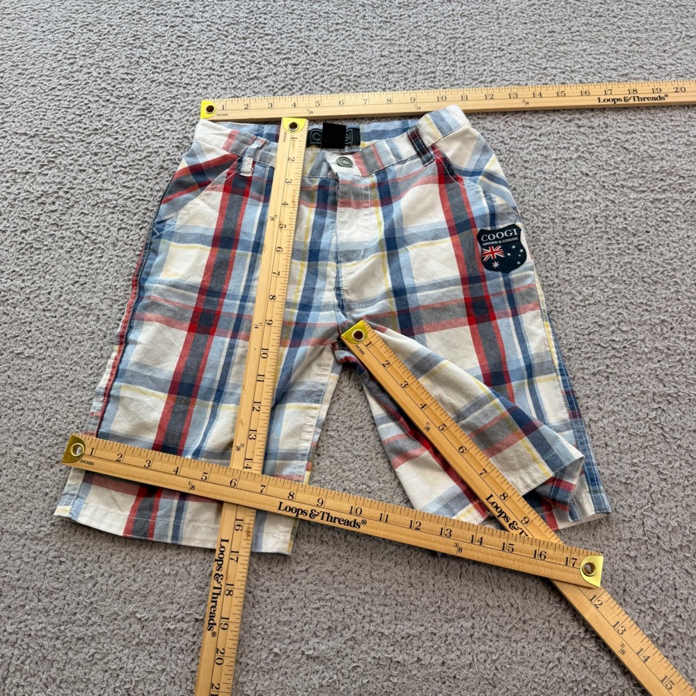 COOGI Boys Plaid Shorts Size 7 Multi Color Australian Flag Patch Y2K Streetwear - Picture 3 of 6